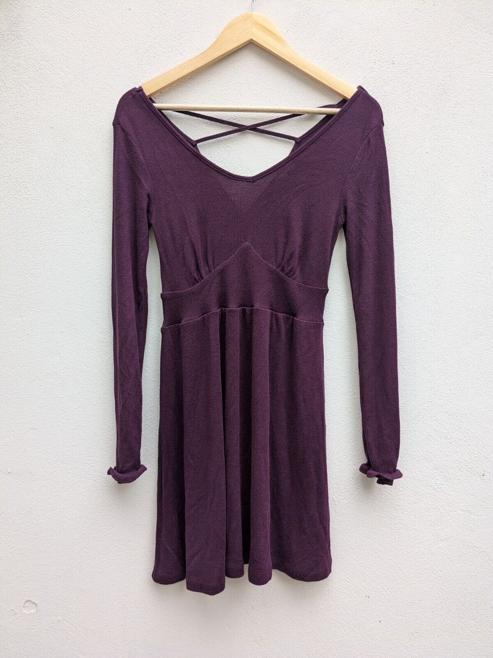Fit and Flare Mini Dress Juniors Zinf Andel Burgundy Cross Back Boho Size Small